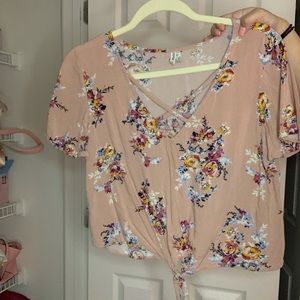 Floral tie front top